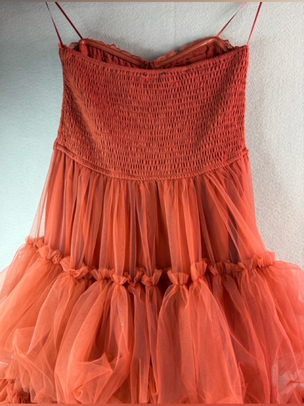 Vici M Strapless Formal Lace Bust Tiered Tulle Maxi Dress in Rusty Rose - Picture 4 of 9